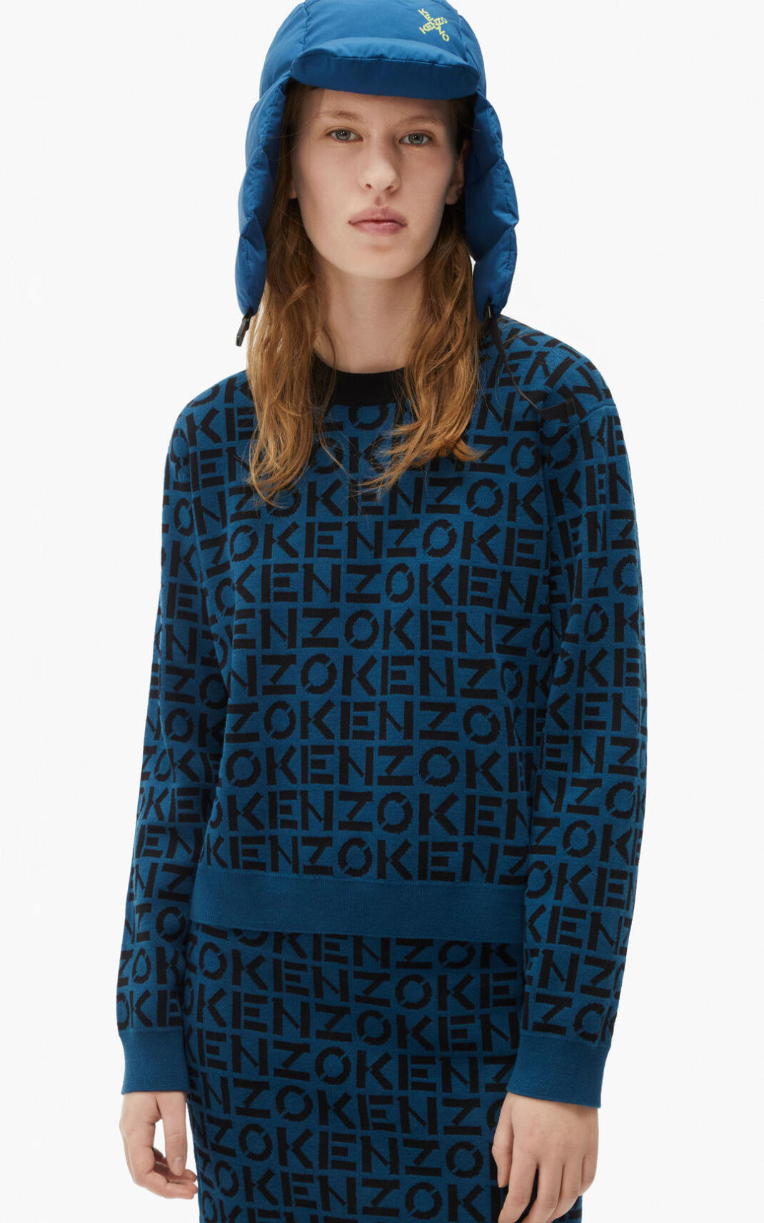 Pull Kenzo Sport monogram Femme Bleu Foncé | ORYQ-31784